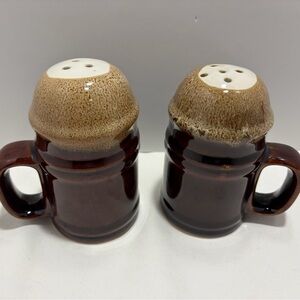 Vintage Brown Ceramic Mug-Style Salt & Pepper Shakers 70’s
